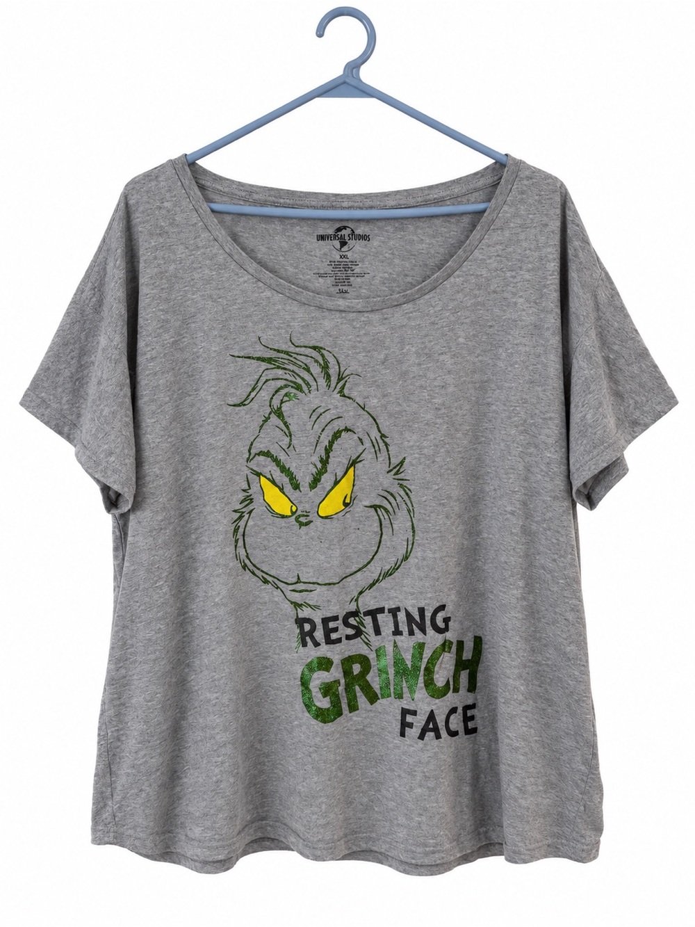 Universal Studios Women's Gray 'Resting Grinch Face' Short Sleeve Tee